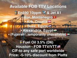 Diesel fuel EN590 10ppm & Jet A1 (Discount from Platts -10%)